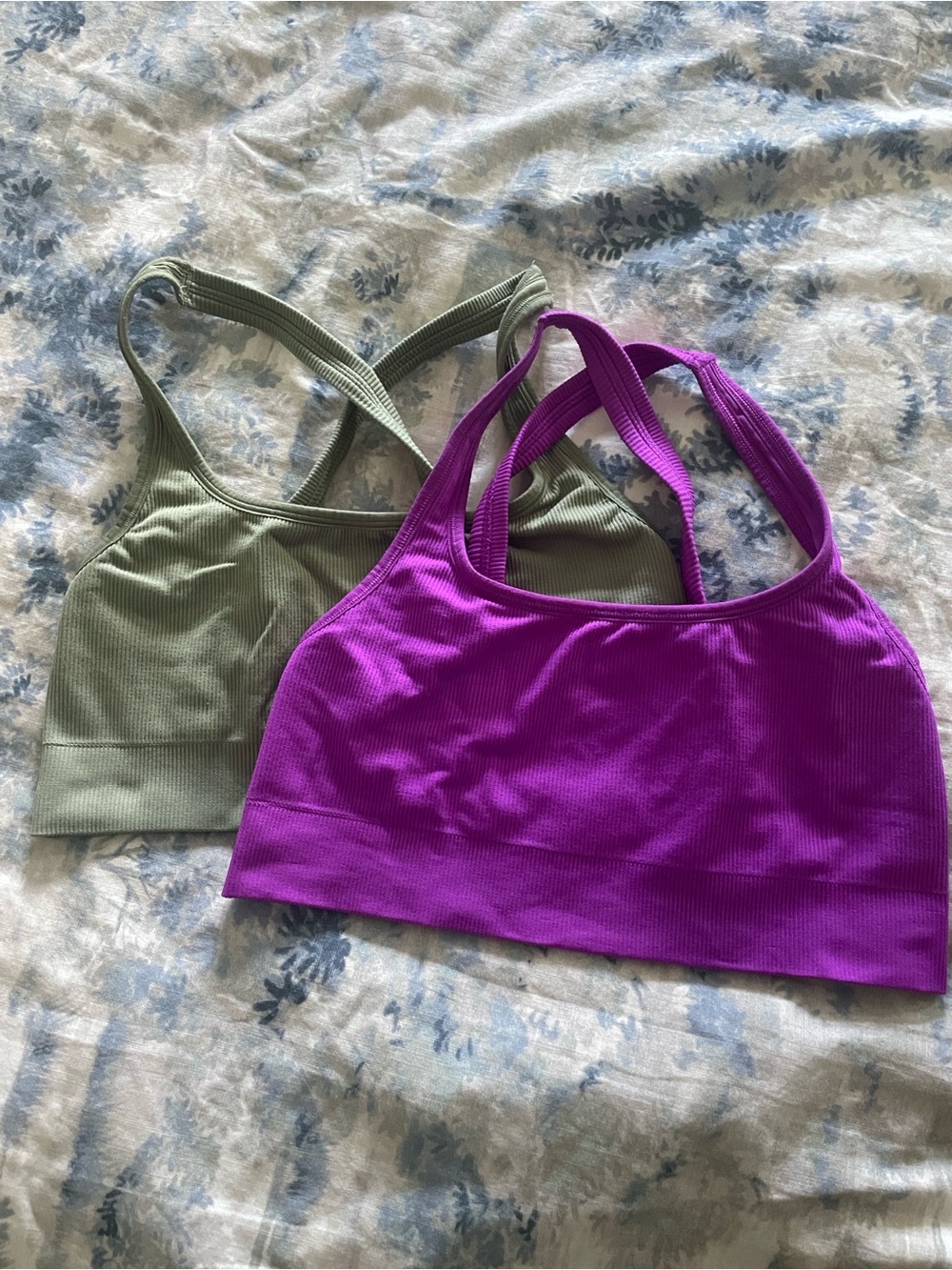 Athleta Ribbed Sports Bras - Olive & Magenta Duo